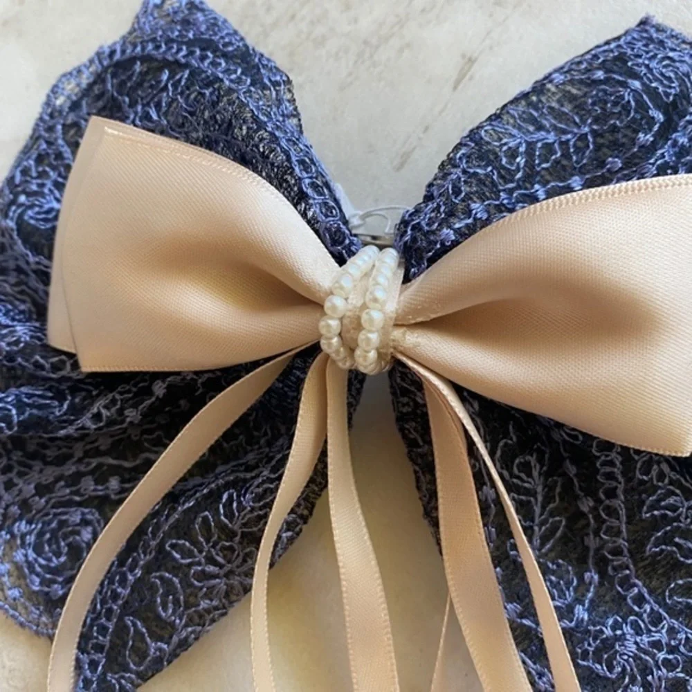 Anthropologie Blue Satin Lace Bow Barrette